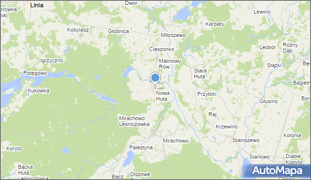 mapa Nowa Huta, Nowa Huta gmina Kartuzy na mapie Targeo